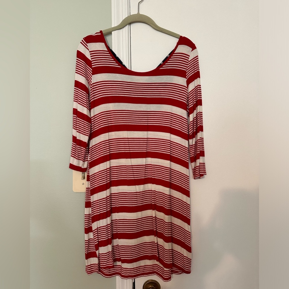 Red white blue striped shift dress with ribbon